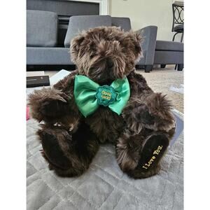 The Vermont Teddy Bear Co. Good Luck Bowtie Dark Brown Bear Plush Posable 11”